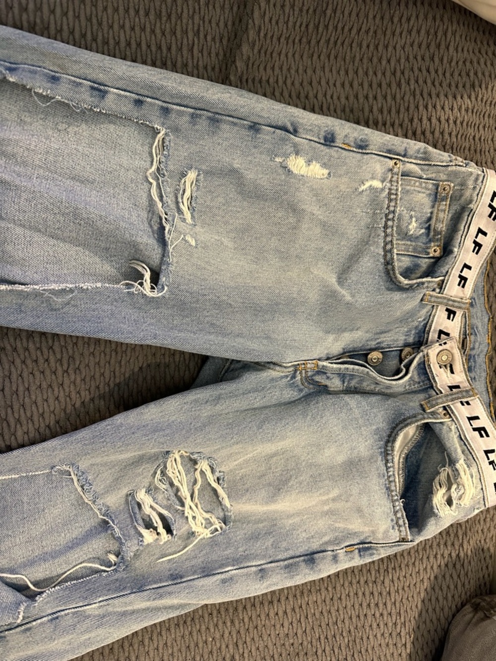 LF Distressed Light Wash Boyfriend Jeans with Branded Waist